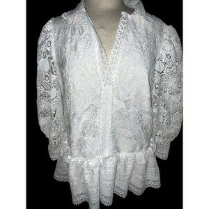 NEW Boston Proper White Lace Peplum Blouse Top Skirted Lined Crochet Size XL